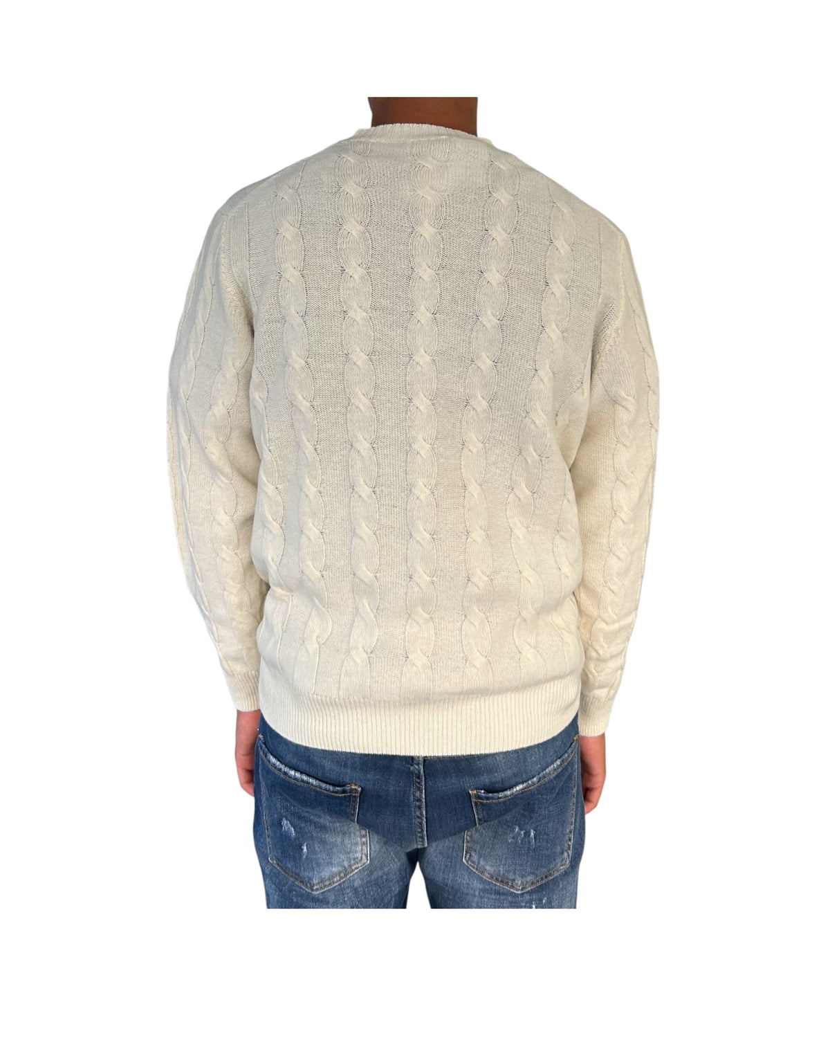 Maglione Treccia girocollo Panna GIROCOLLO TRECCIA PANNA BLU CASHMERE 