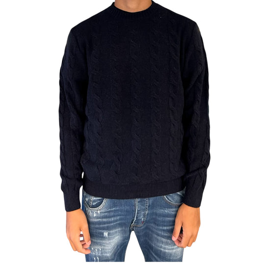 Maglione Treccia girocollo Blu GIROCOLLO TRECCIA BLU BLU CASHMERE 