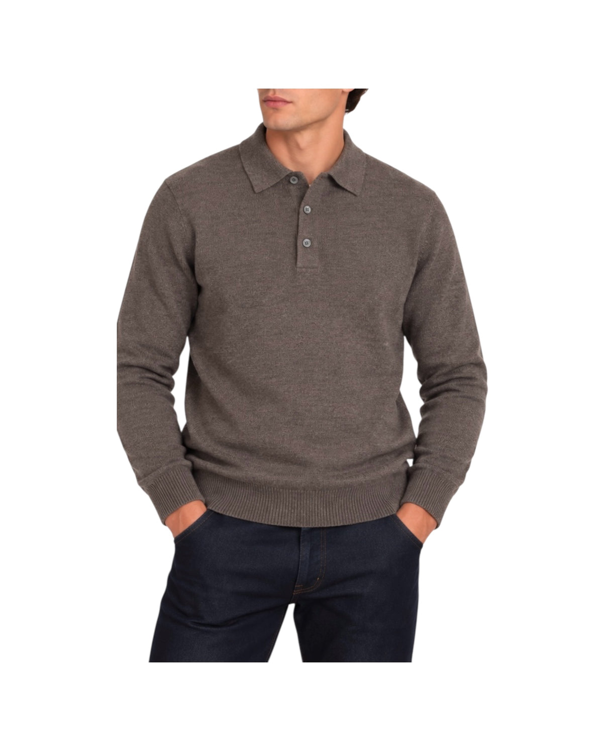 Polo in lana merinos Marrone POLO BOTTONI MARRONE BLU CASHMERE 