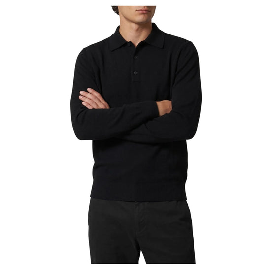 Polo in lana merinos Nero POLO BOTTONI NERO BLU CASHMERE 