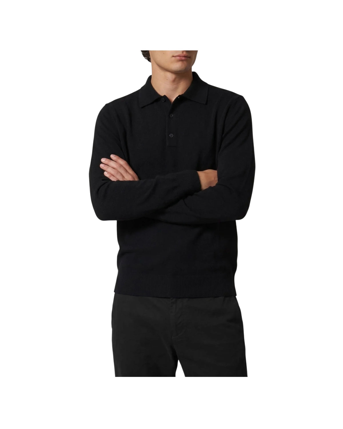 Polo in lana merinos Nero POLO BOTTONI NERO BLU CASHMERE 