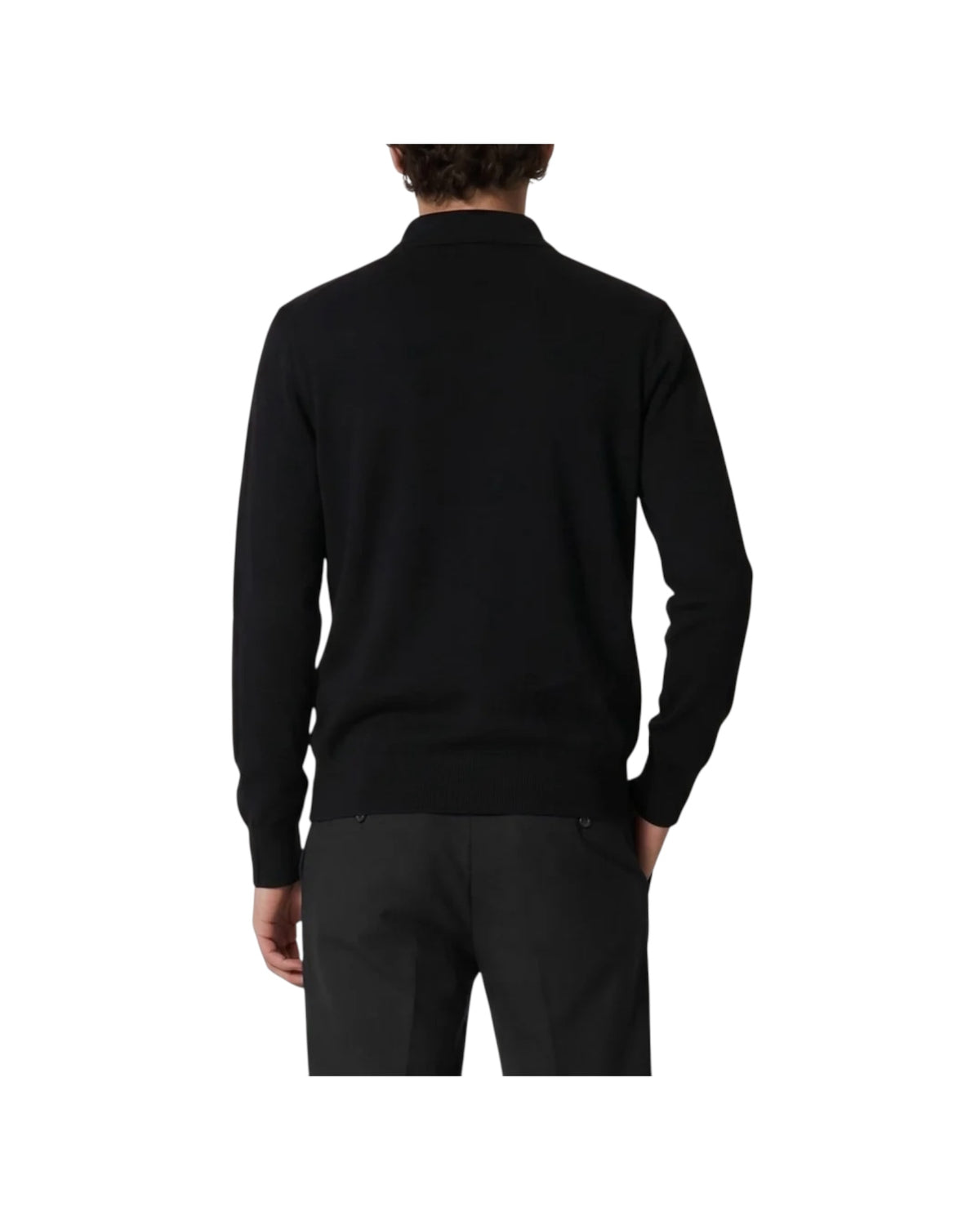 Polo in lana merinos Nero POLO BOTTONI NERO BLU CASHMERE 