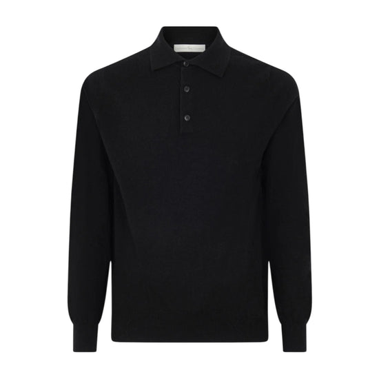 Polo in lana merinos Nero POLO BOTTONI NERO BLU CASHMERE 
