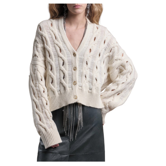 Cardigan a treccia in lana Burro C06 128 BURRO FLOOR 