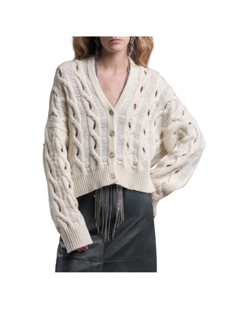 Cardigan a treccia in lana Burro C06 128 BURRO FLOOR 