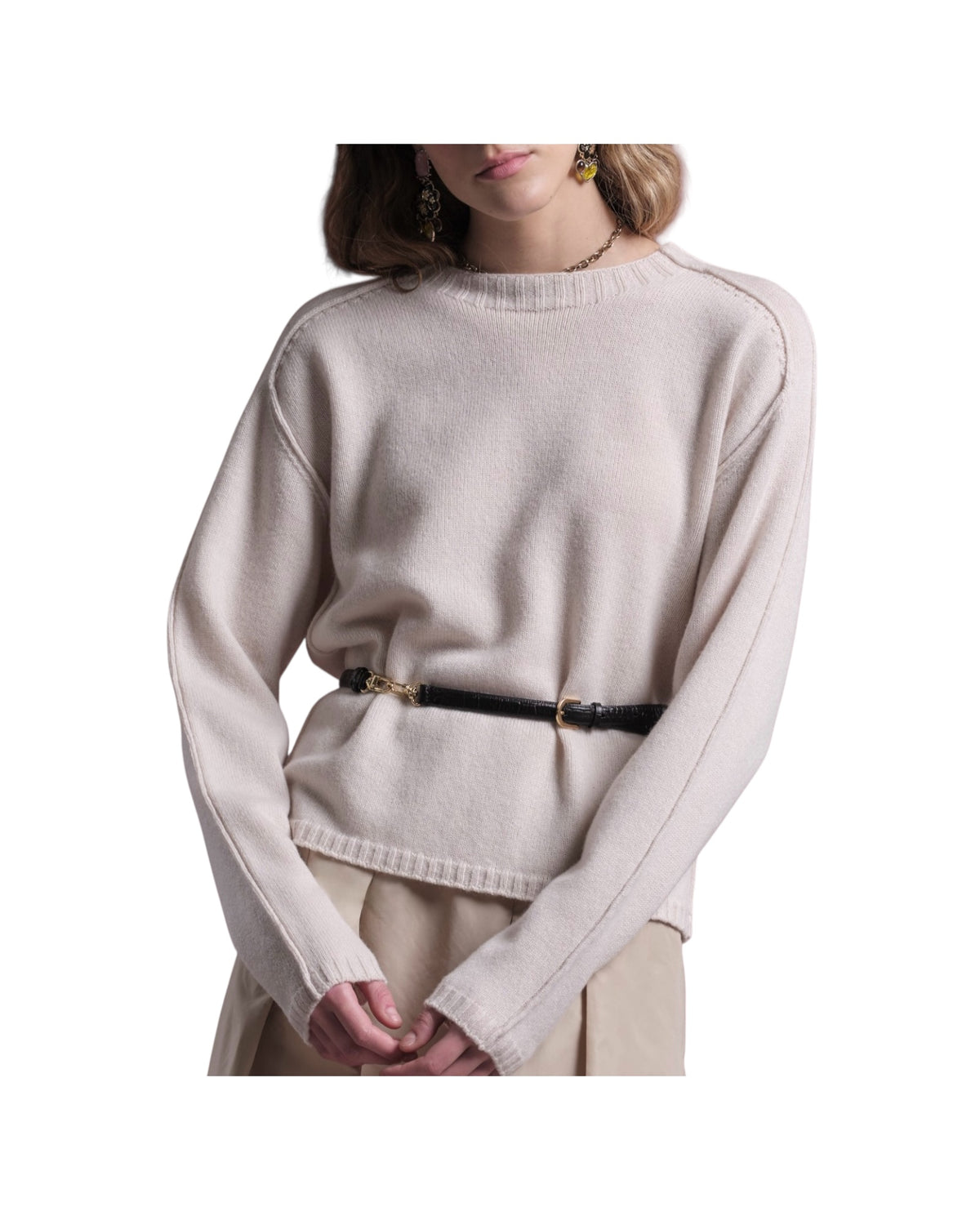 Maglia girocollo in lana Flanella M07 101 FLANELLA FLOOR 