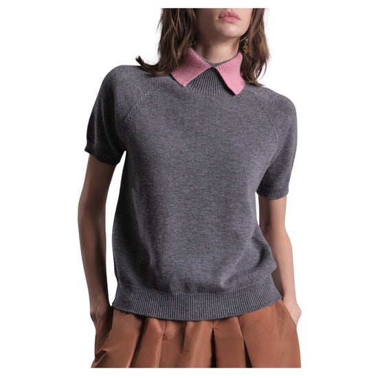Maglia con colletto a contrasto Acciaio M27 105 ACCIAIO FLOOR 