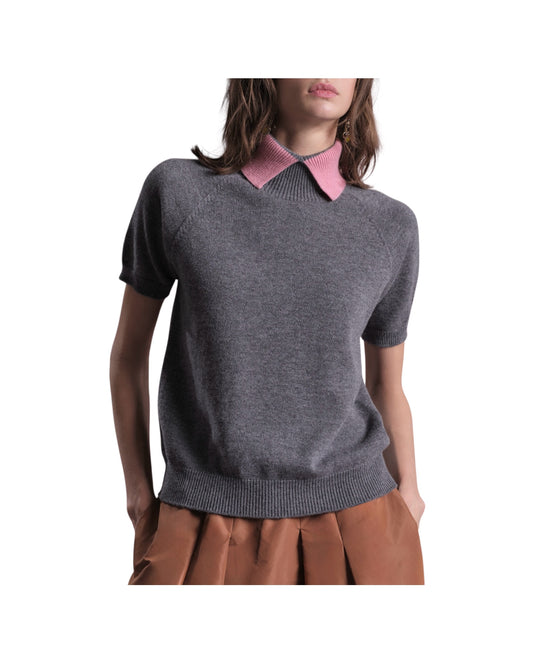Maglia con colletto a contrasto Acciaio M27 105 ACCIAIO FLOOR 