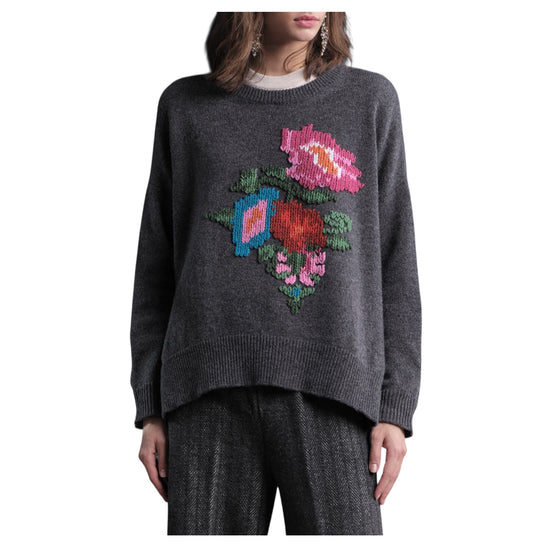 Maglione girocollo con ricamo Grafite M65 128 GRAFITE FLOOR 