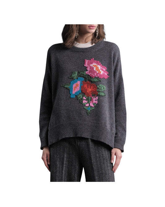 Maglione girocollo con ricamo Grafite M65 128 GRAFITE FLOOR 