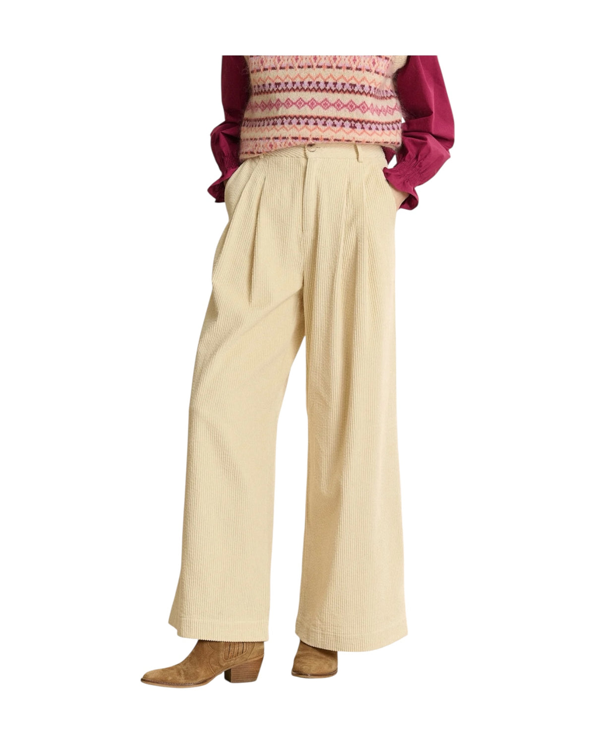 Pantalone in velluto a coste Ecru PANTALON VOLTAIR ECRU GARANCE PARIS 