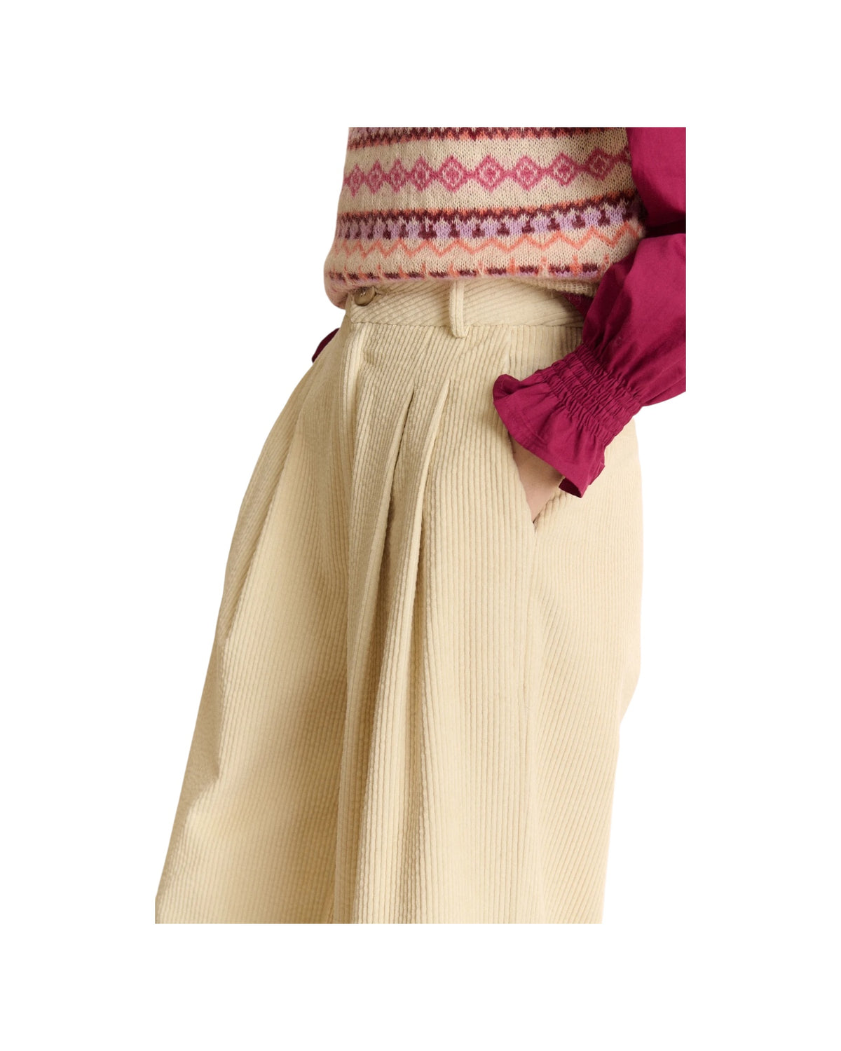 Pantalone in velluto a coste Ecru PANTALON VOLTAIR ECRU GARANCE PARIS 