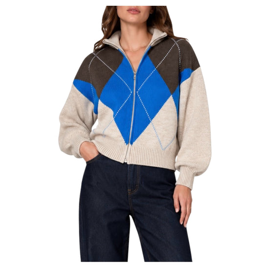 Maglia a rombi full zip Beige/Royal/Moro R074 BEIGE ROYAL MORO HAVEONE 