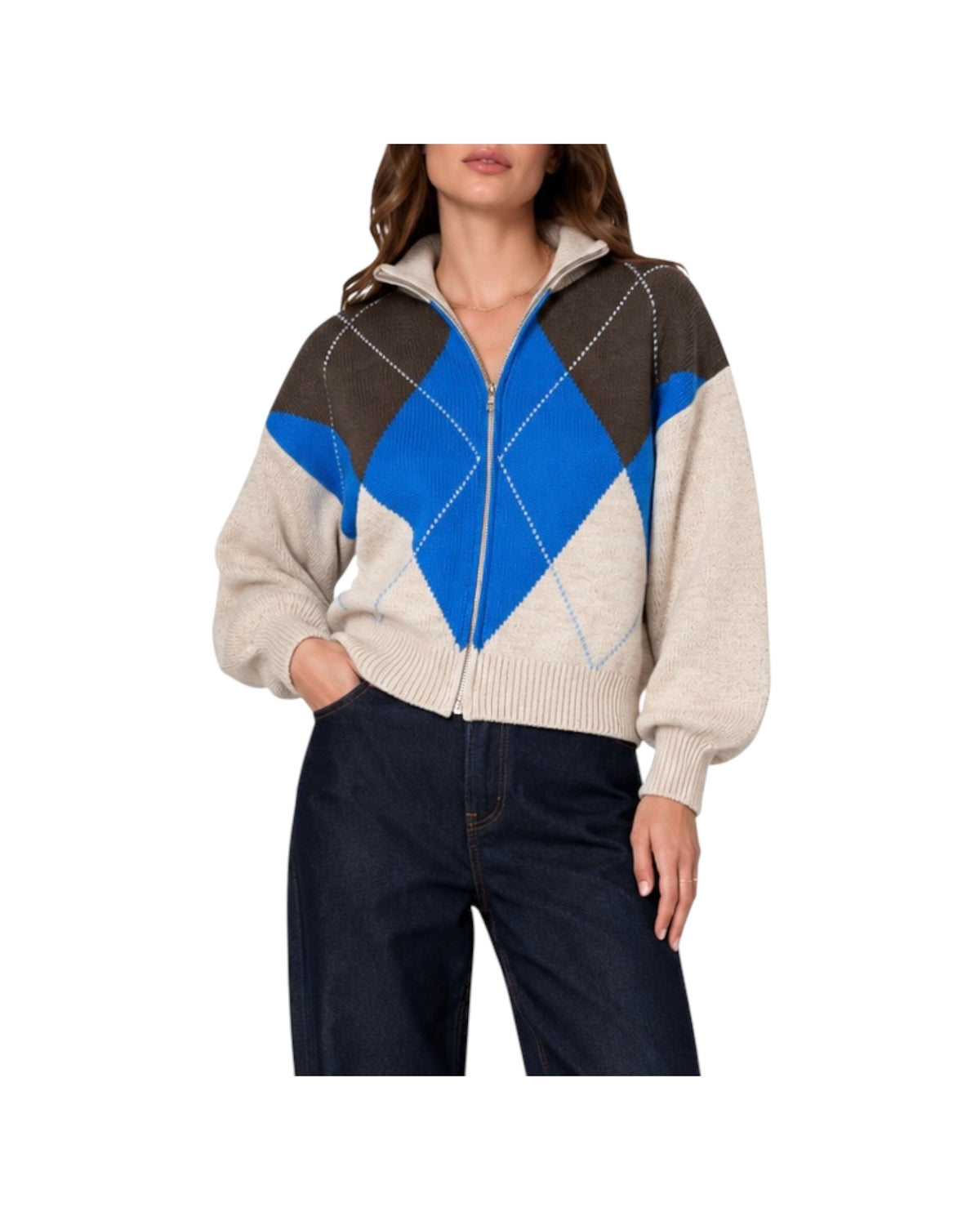 Maglia a rombi full zip Beige/Royal/Moro R074 BEIGE ROYAL MORO HAVEONE 