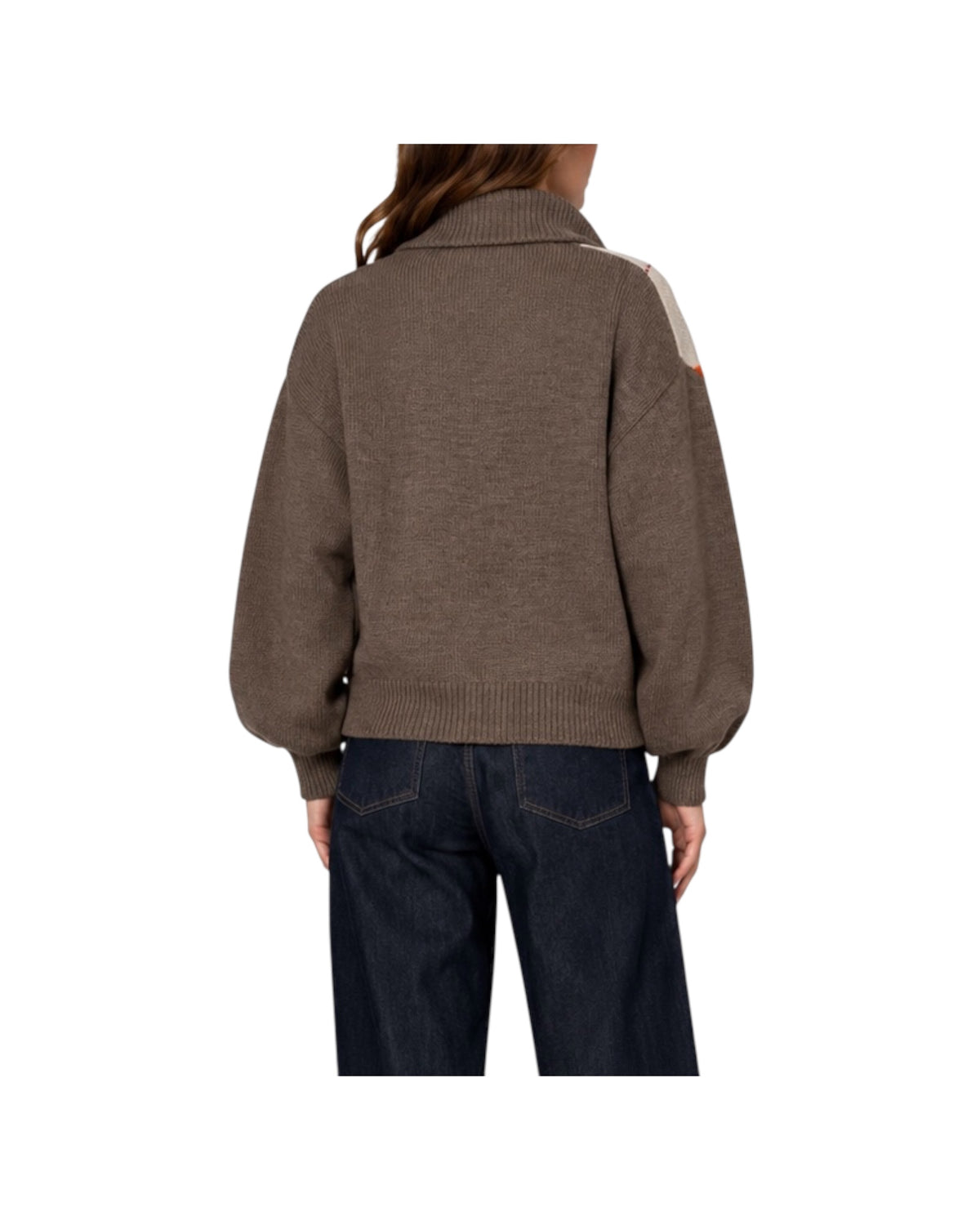 Maglia a rombi full zip Tortora/Arancio/Beige R074 TORTORA ARANCIO BEIGE HAVEONE 