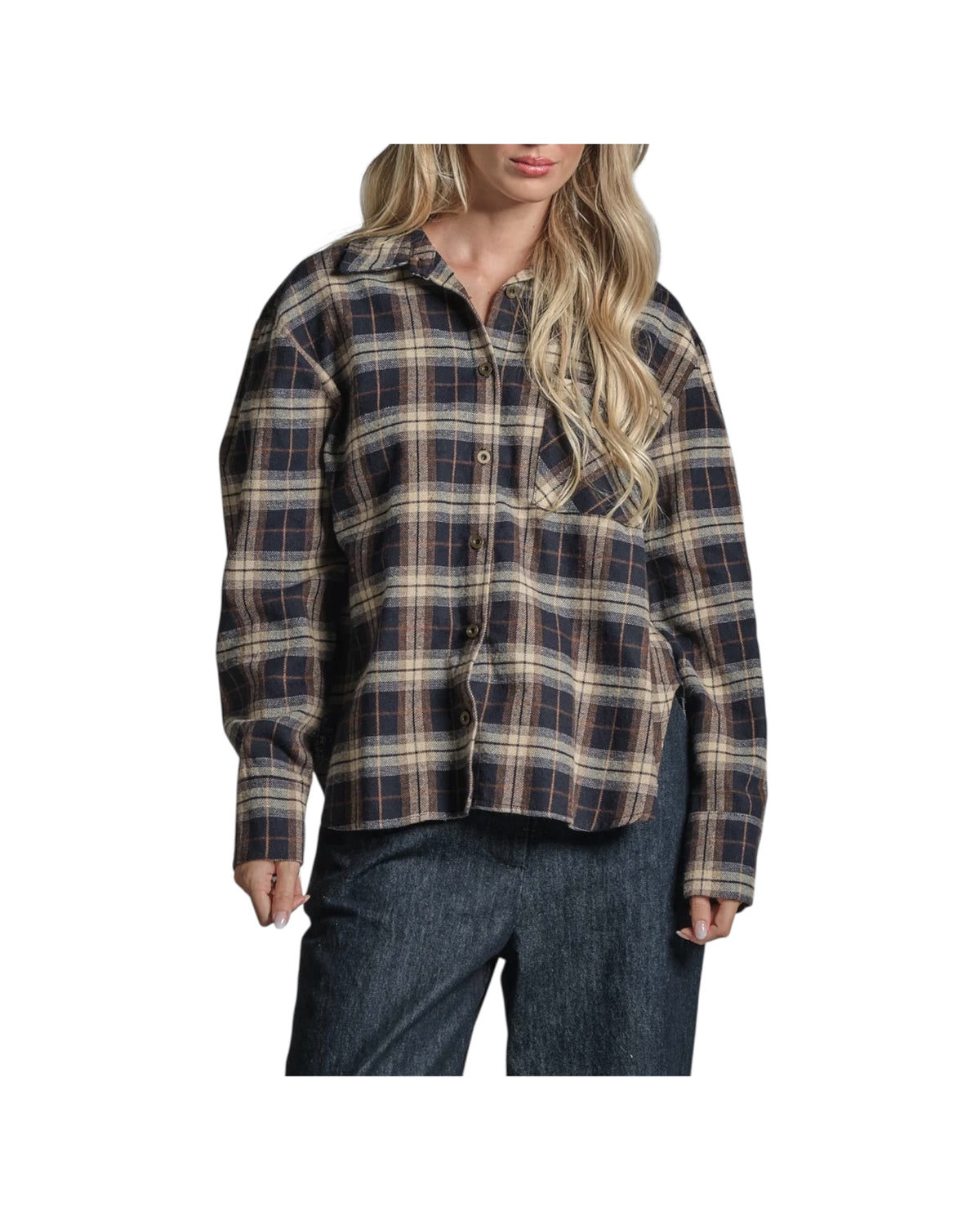 Camicia in misto cotone Navy Check CLARINE PPC113 IMPURE 