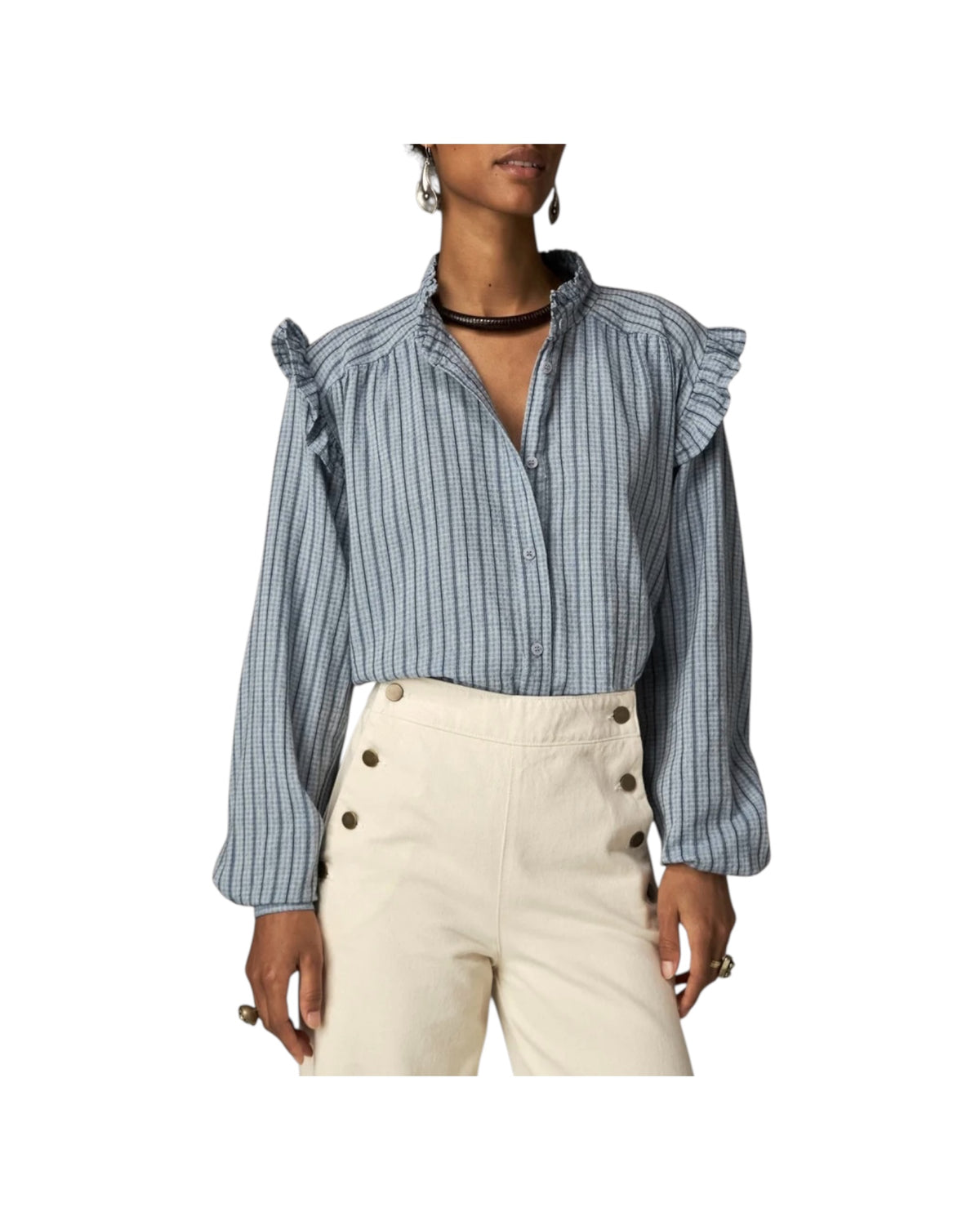 Camicia a righe misto viscosa Blu HYDRA BLUE MIST STRIPES MAISON HOTEL 