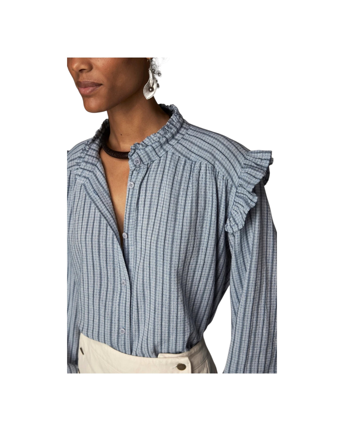 Camicia a righe misto viscosa Blu HYDRA BLUE MIST STRIPES MAISON HOTEL 