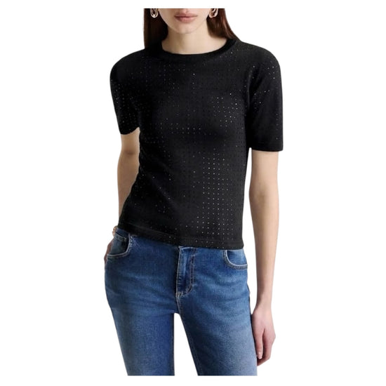 T-shirt in maglia con cristalli Nero PACCHE 008 MARELLA 