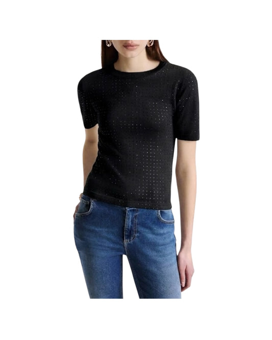 T-shirt in maglia con cristalli Nero PACCHE 008 MARELLA 