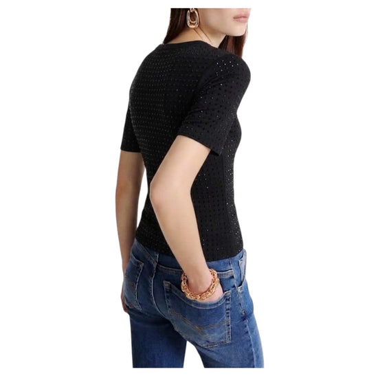 T-shirt in maglia con cristalli Nero PACCHE 008 MARELLA 