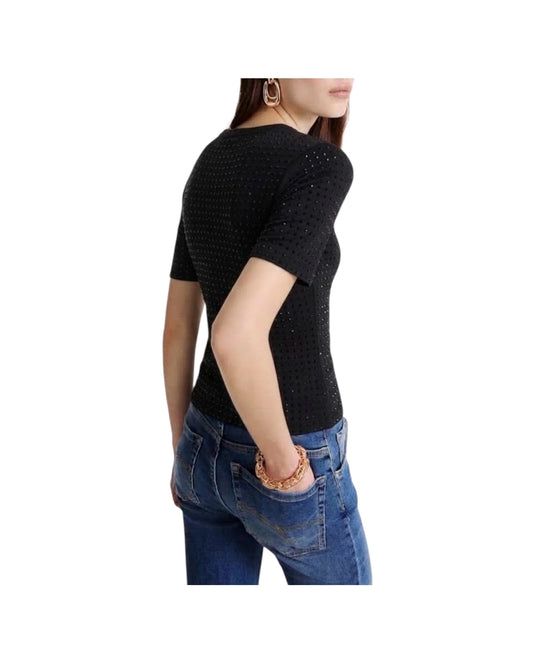 T-shirt in maglia con cristalli Nero PACCHE 008 MARELLA 