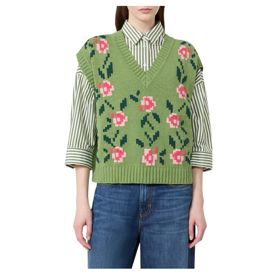 Gilet in misto cotone intarsiato Verde ALAMARO 010 MAX MARA WEEKEND 