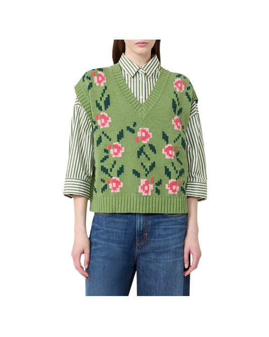Gilet in misto cotone intarsiato Verde ALAMARO 010 MAX MARA WEEKEND 