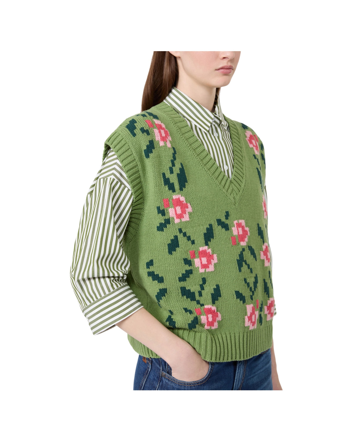 Gilet in misto cotone intarsiato Verde ALAMARO 010 MAX MARA WEEKEND 
