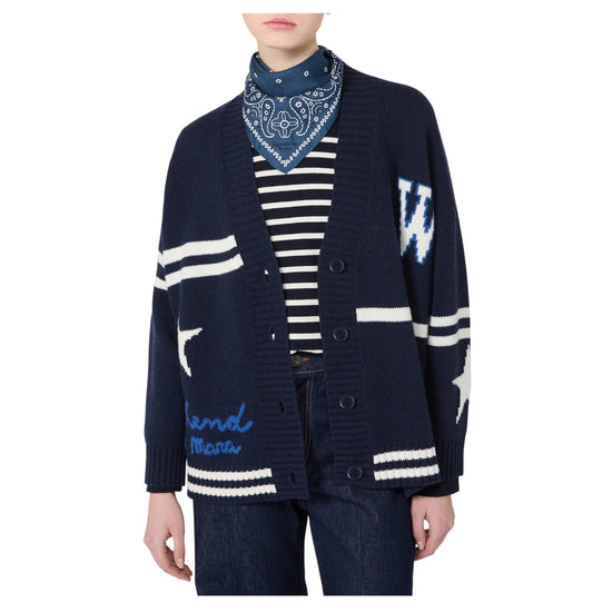 Cardigan in lana jacquard Blu marino BELGIO 005 MAX MARA WEEKEND 