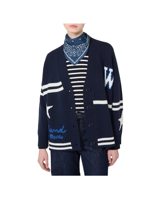 Cardigan in lana jacquard Blu marino BELGIO 005 MAX MARA WEEKEND 
