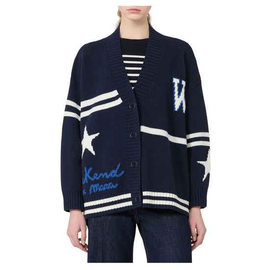 Cardigan in lana jacquard Blu marino BELGIO 005 MAX MARA WEEKEND 