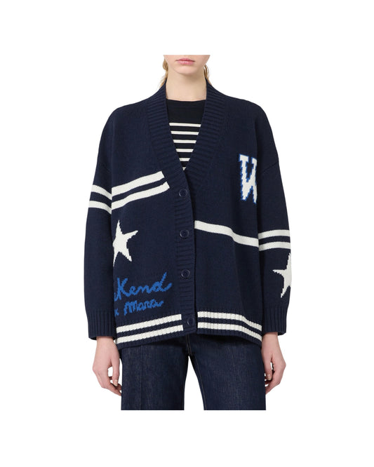 Cardigan in lana jacquard Blu marino BELGIO 005 MAX MARA WEEKEND 