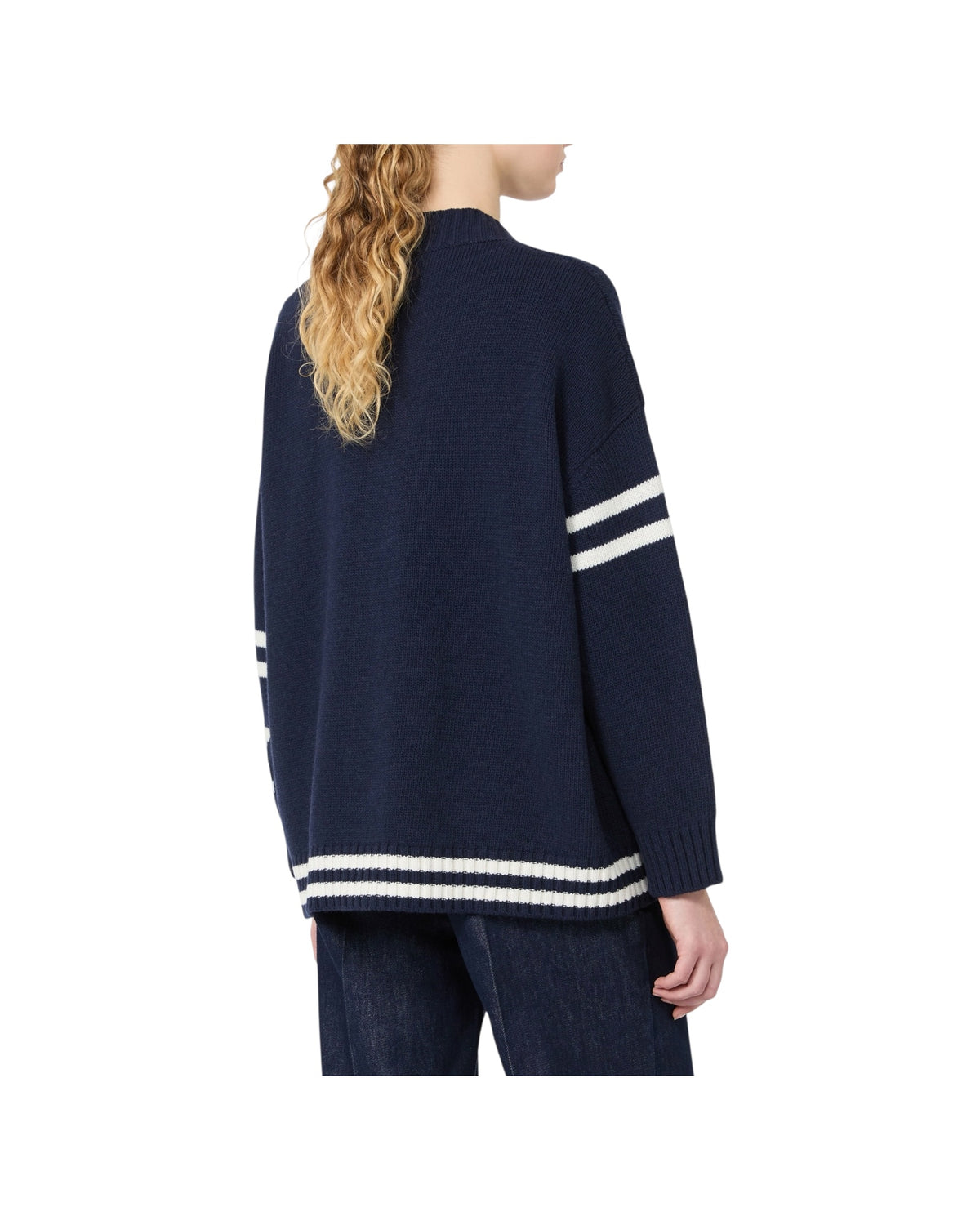 Cardigan in lana jacquard Blu marino BELGIO 005 MAX MARA WEEKEND 