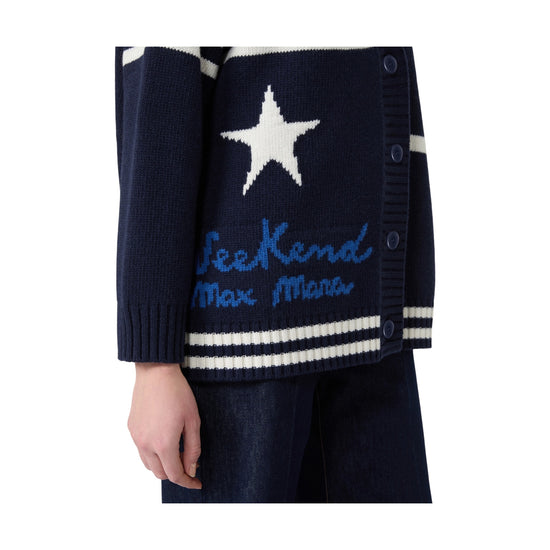 Cardigan in lana jacquard Blu marino BELGIO 005 MAX MARA WEEKEND 
