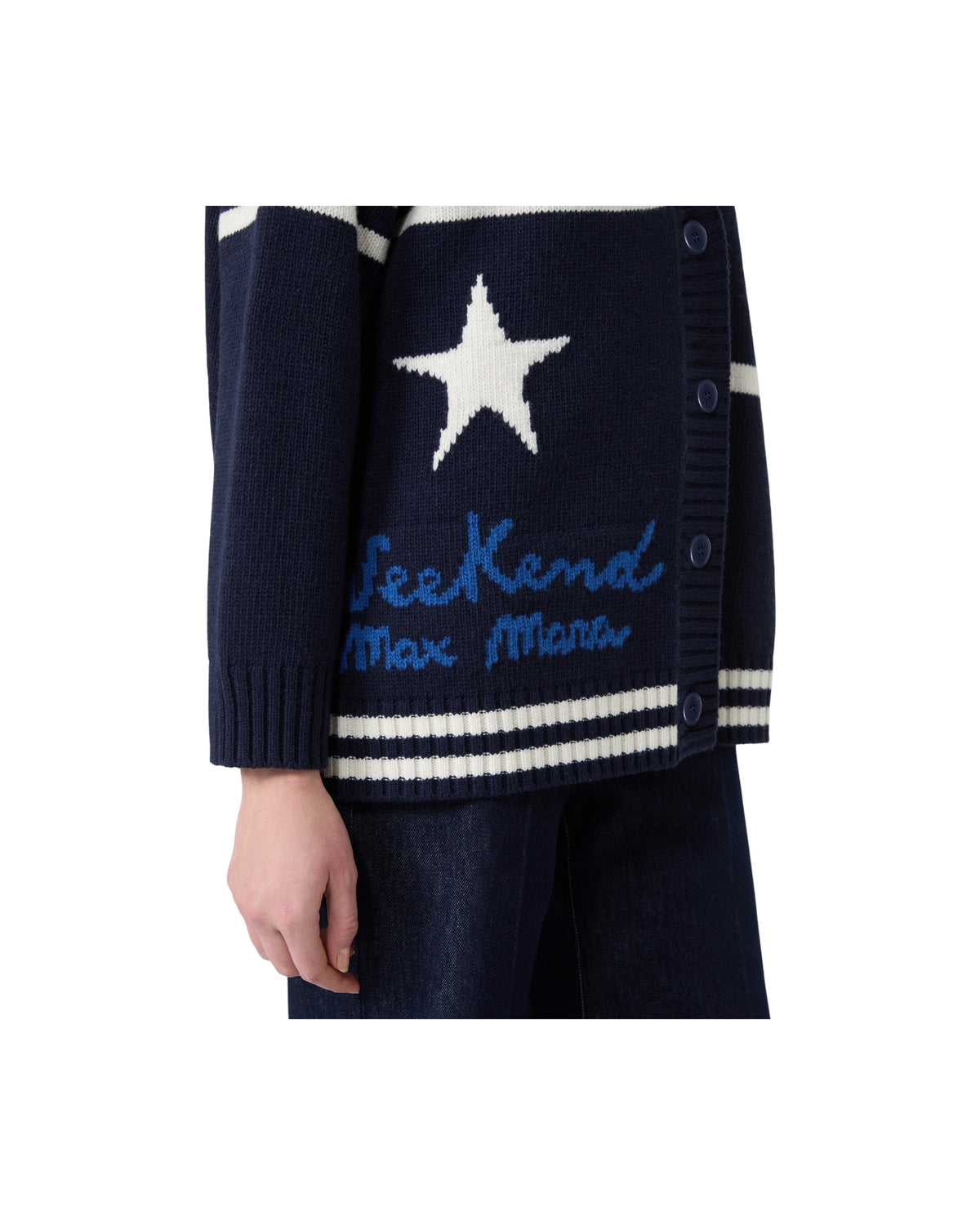 Cardigan in lana jacquard Blu marino BELGIO 005 MAX MARA WEEKEND 