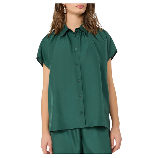 Camicia ampia in seta habotai Verde scuro CRINE 003 MAX MARA WEEKEND 