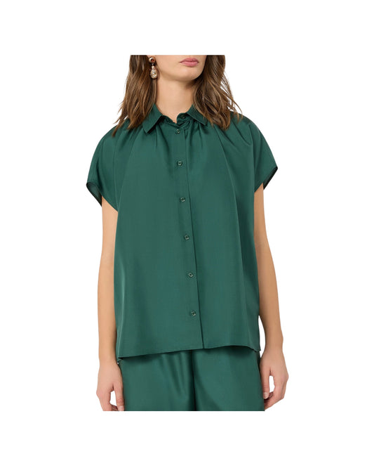 Camicia ampia in seta habotai Verde scuro CRINE 003 MAX MARA WEEKEND 
