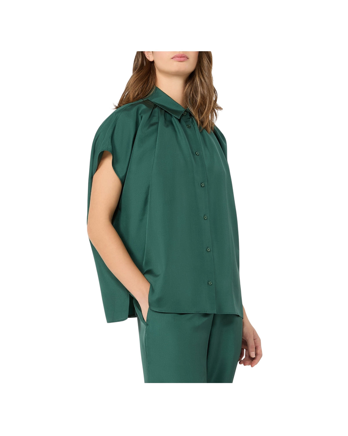 Camicia ampia in seta habotai verde CRINE 003 MAX MARA WEEKEND 