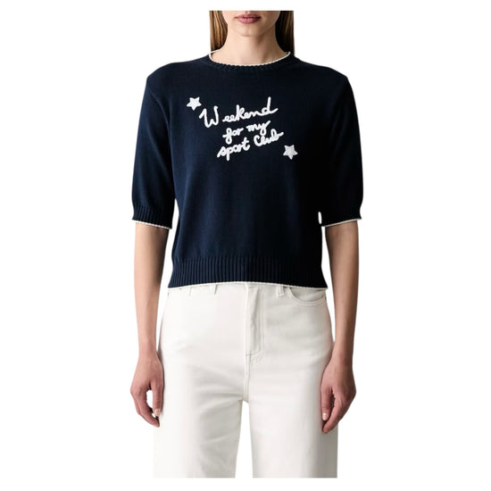 Maglia in filato di cotone con ricami Blu FIACRE 019 MAX MARA WEEKEND 