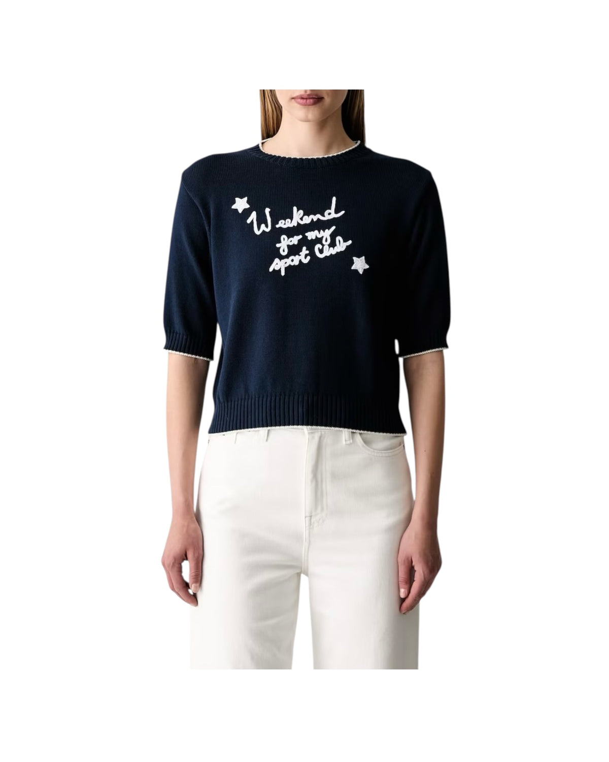 Maglia in filato di cotone con ricami Blu FIACRE 019 MAX MARA WEEKEND 