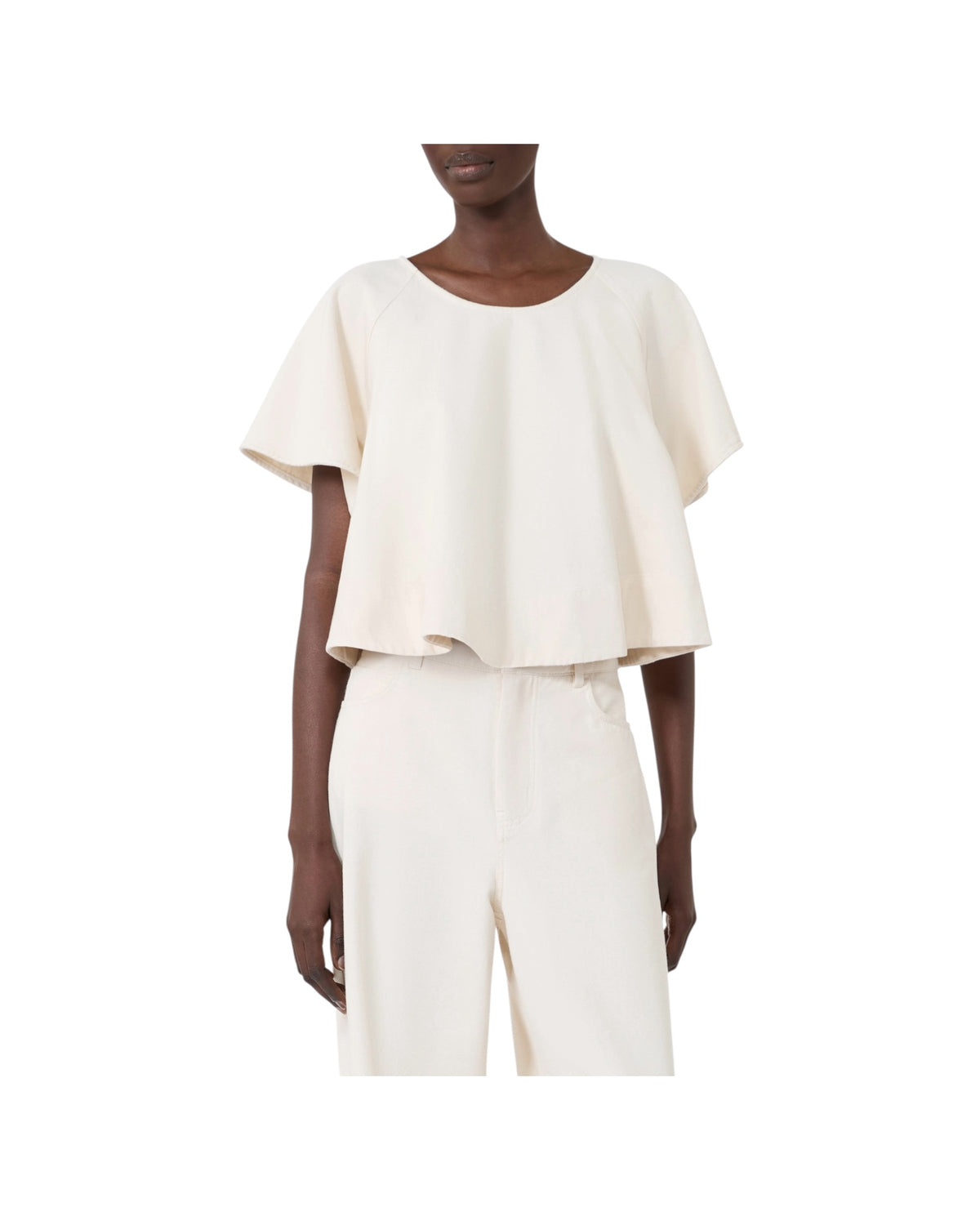 Blusa crop in cotone Ecru FORTE 001 MAX MARA WEEKEND 
