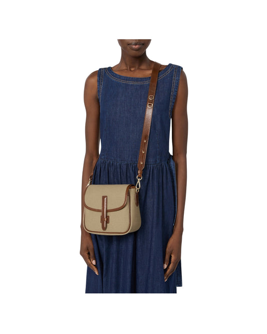 Borsa a tracolla piccola in canvas e pelle Verde militare GAP 002 MAX MARA WEEKEND 