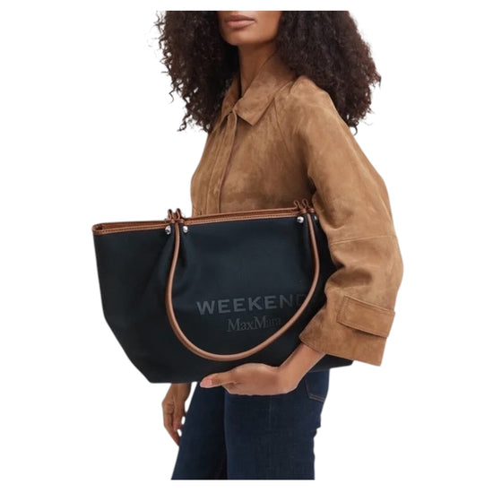 Shopping bag in canvas e pelle Blu GETTO 003 MAX MARA WEEKEND 