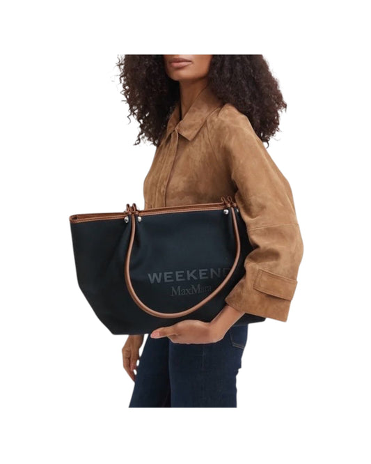 Shopping bag in canvas e pelle Blu GETTO 003 MAX MARA WEEKEND 
