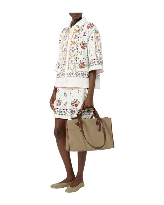 Shopping bag in canvas e pelle Verde militare GIANNA 002 MAX MARA WEEKEND 