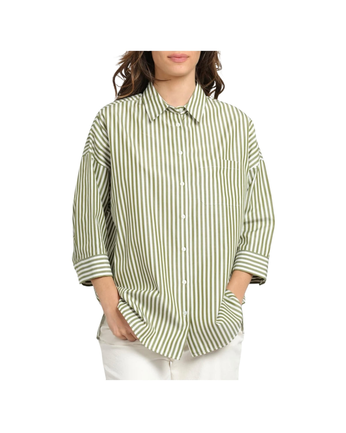 Camicia boxy in popeline di cotone Bianco/Verde GIRALDA 005 MAX MARA WEEKEND 