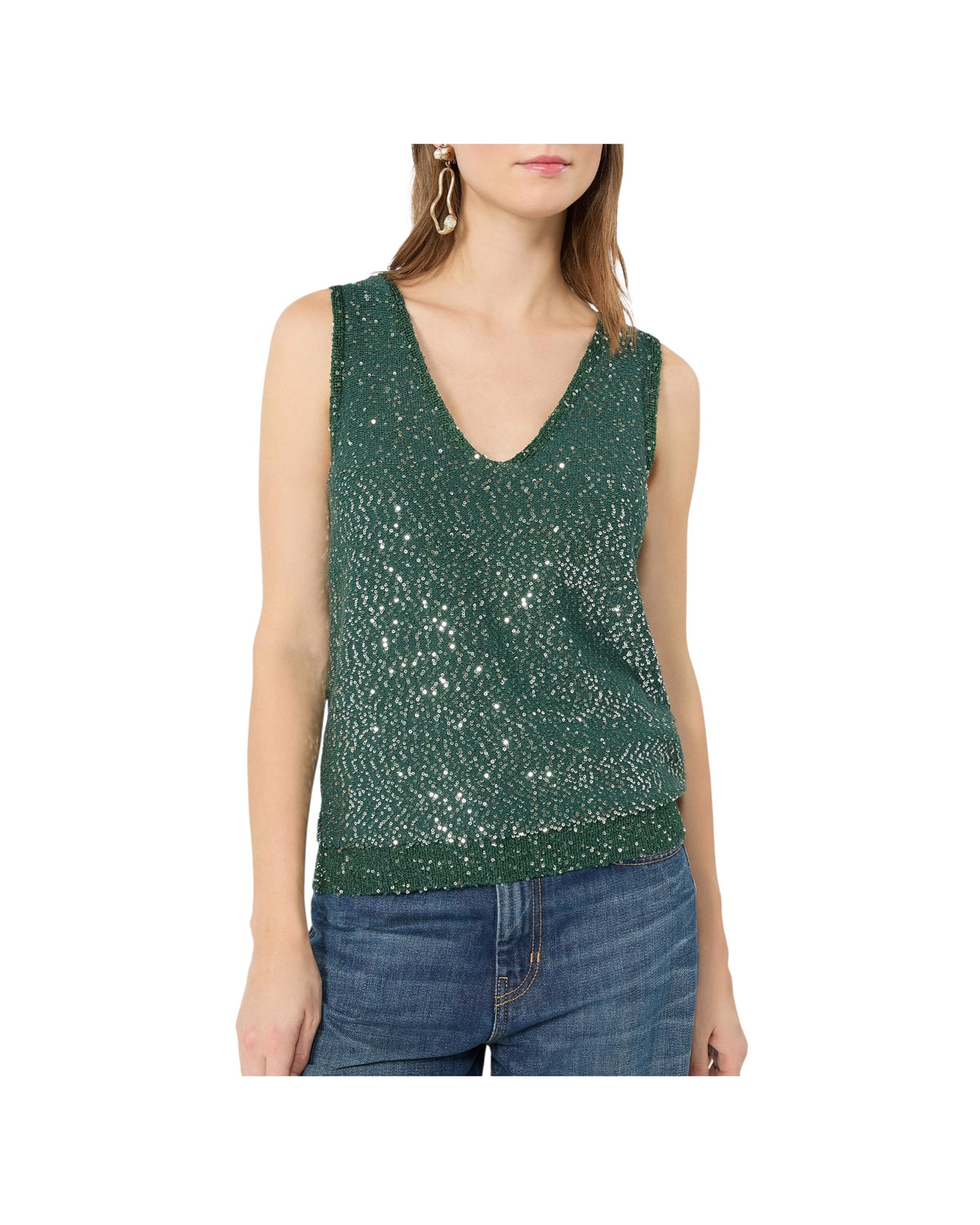 Maglia smanicata con paillettes Verde MILORD 002 MAX MARA WEEKEND 