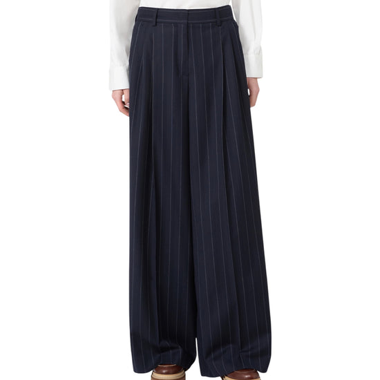 Pantalone in flanella gessata di lana Blu NEBBIE 001 MAX MARA WEEKEND 