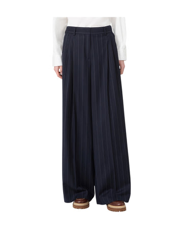Pantalone in flanella gessata di lana Blu NEBBIE 001 MAX MARA WEEKEND 